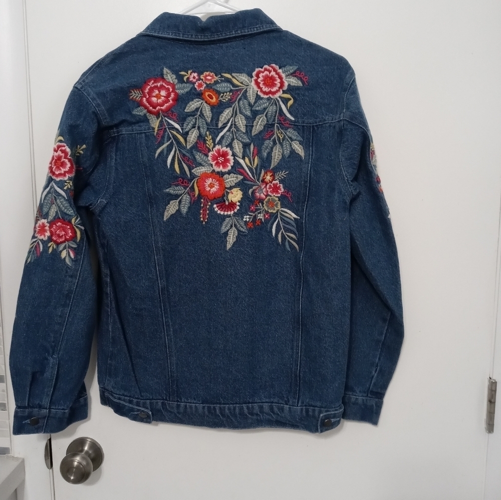 Kyla Seo button Down floral Embroidered Handcrafted Harper Denim Jacket Small